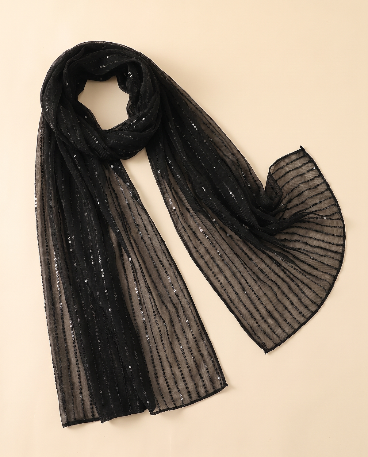 Zara sequin shimmer scarf in Black, flat