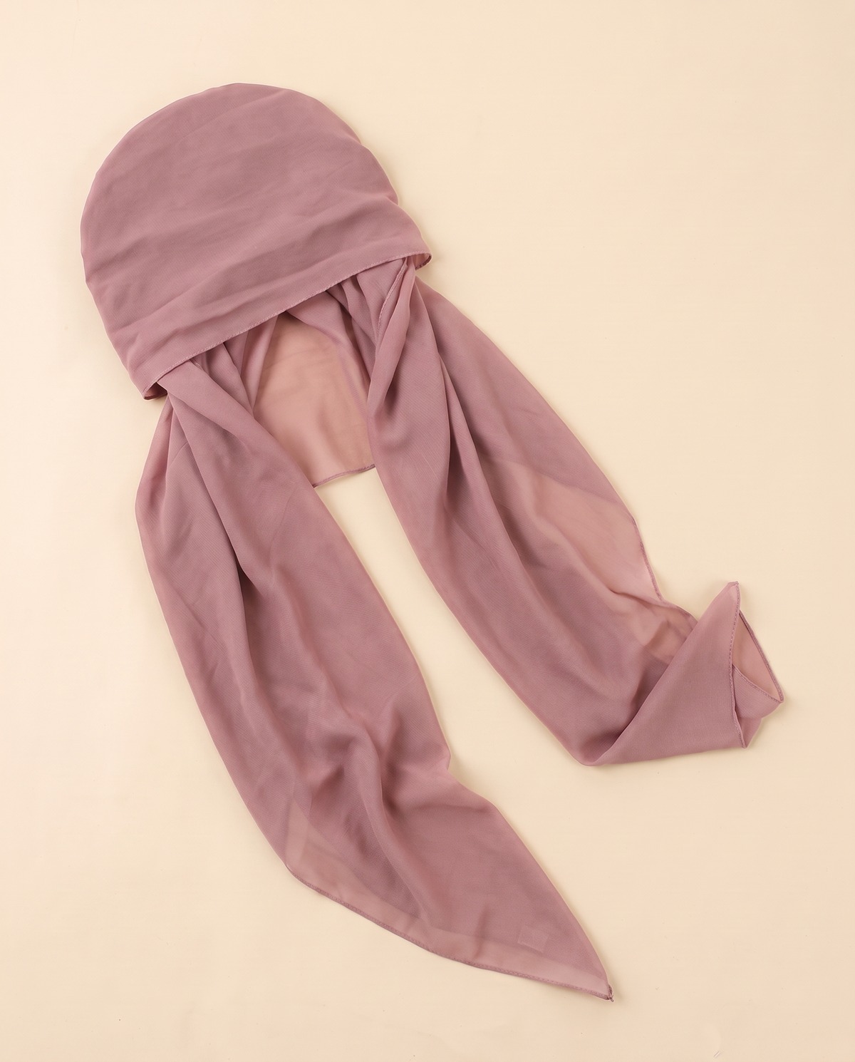 Voile slip-on instant hijab in Dusty Pink, flat
