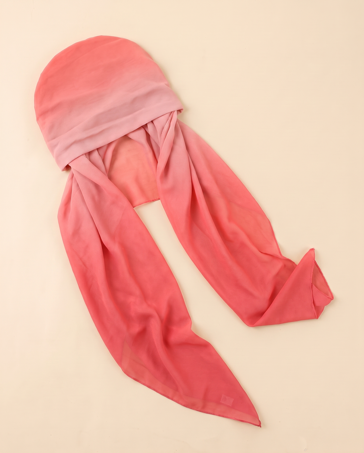 Voile slip-on instant hijab in Coral, flat