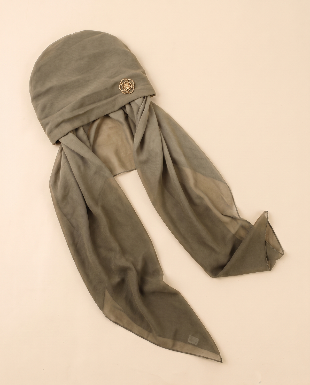 Voile slip-on instant hijab in Khaki (Brooch), flat