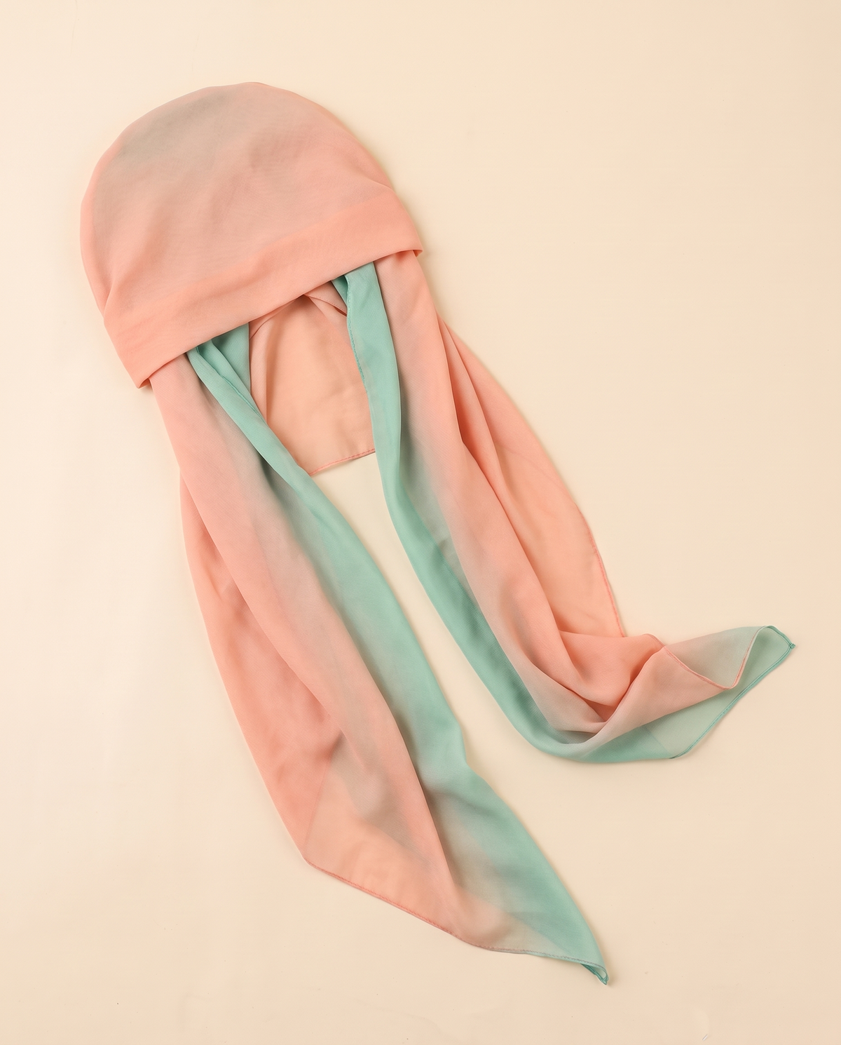 Voile slip-on instant hijab in Peach, flat
