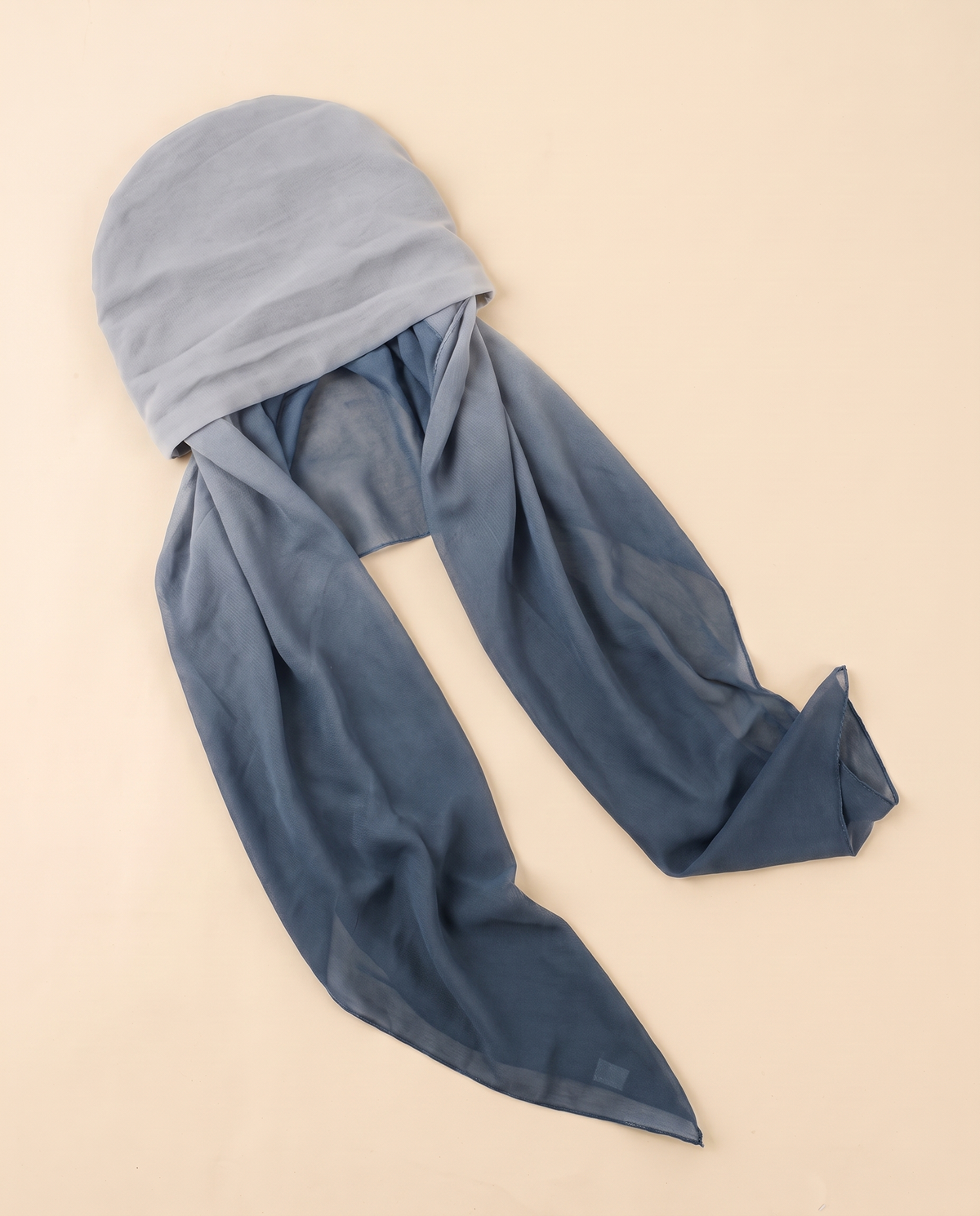 Voile slip-on instant hijab in Grey & Denim, flat