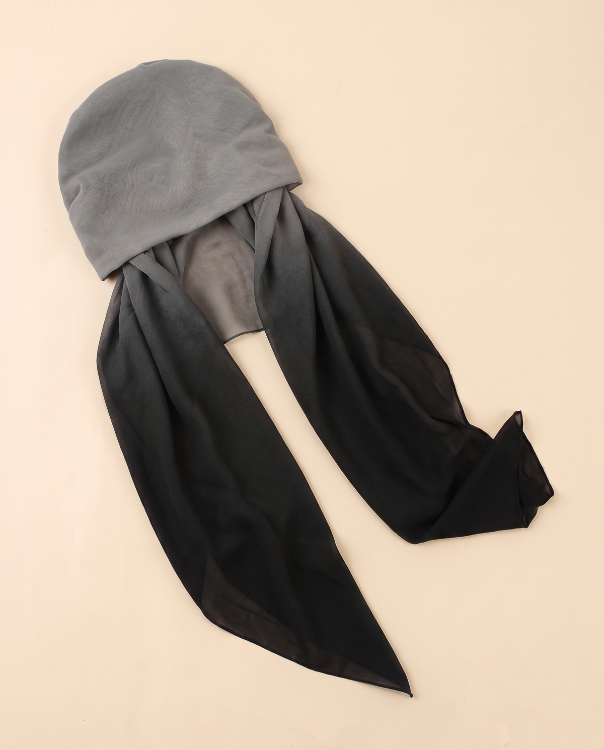 Voile slip-on instant hijab in Grey & Black, flat