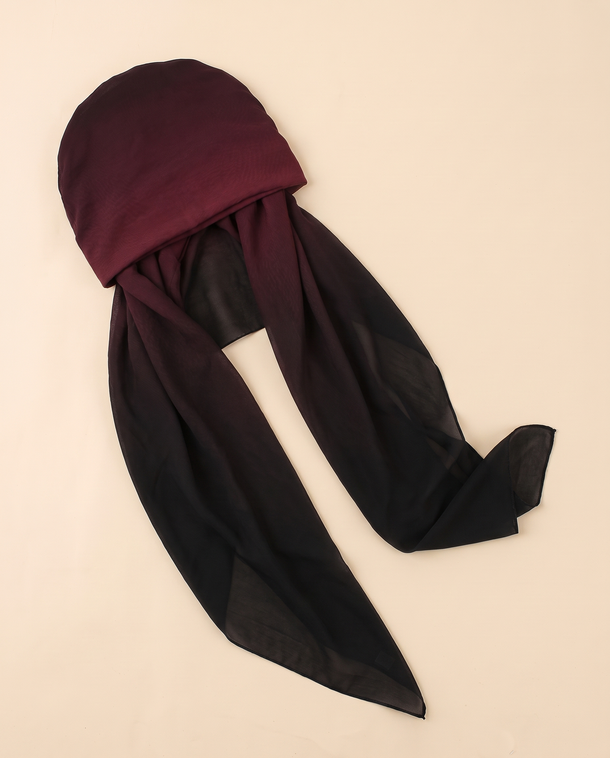 Voile slip-on instant hijab in Burgundy Ombré, flat