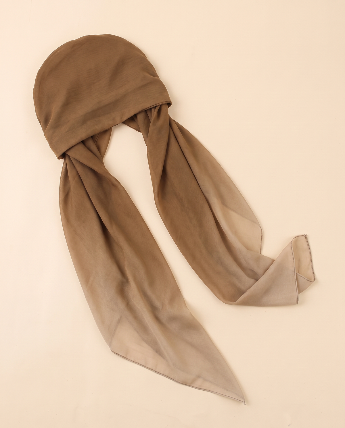 Voile slip-on instant hijab in Caramel Ombré, flat