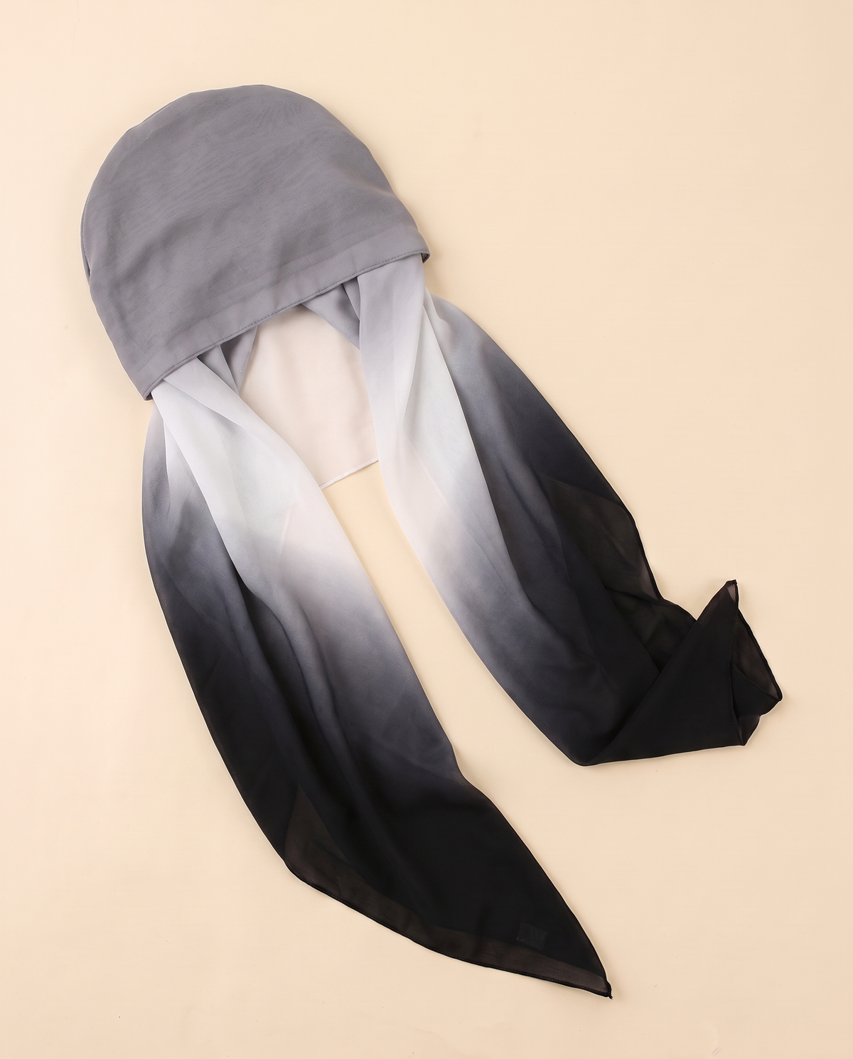 Voile slip-on instant hijab in Grey Ombré, flat