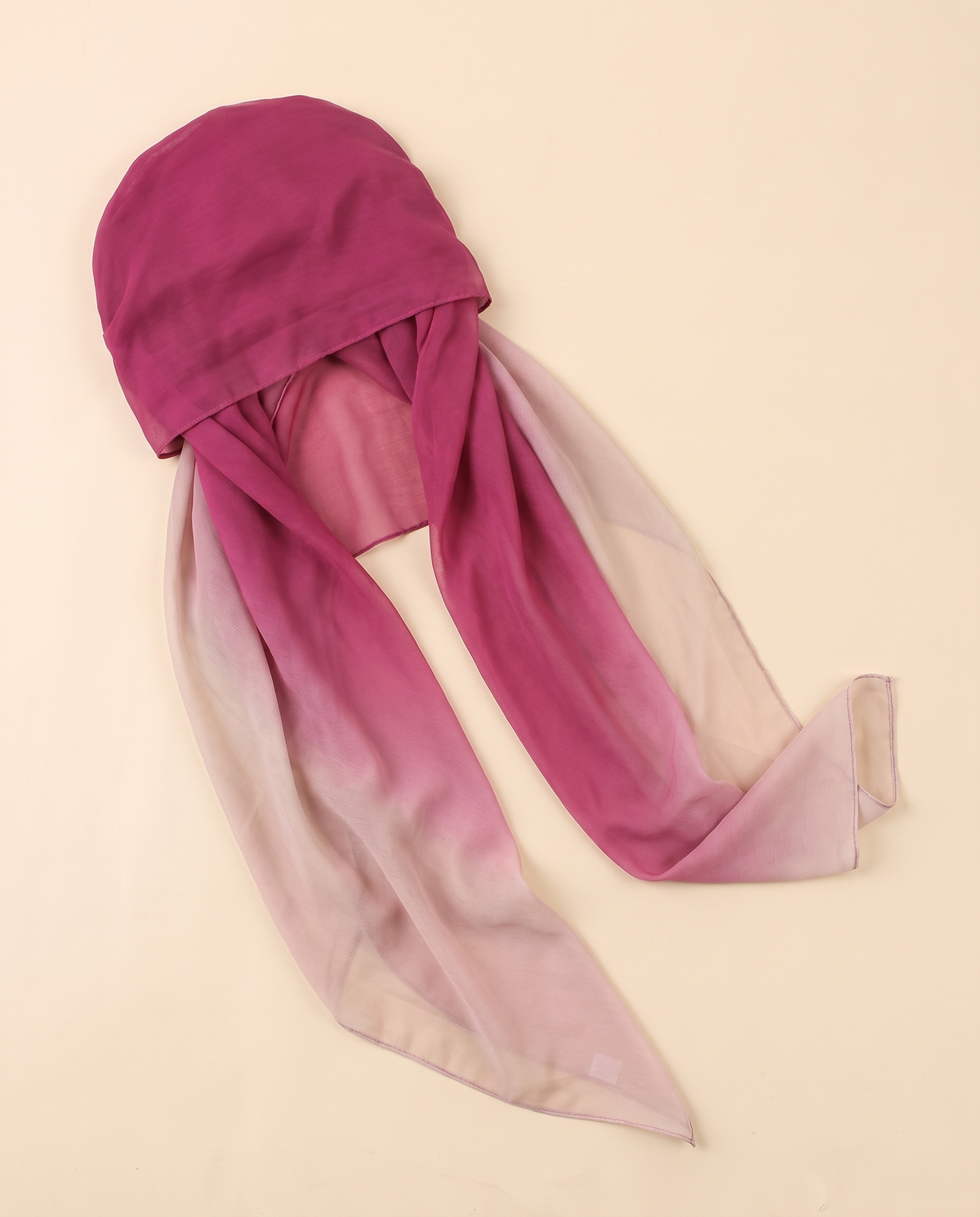 Voile slip-on instant hijab in Magenta Ombré, flat