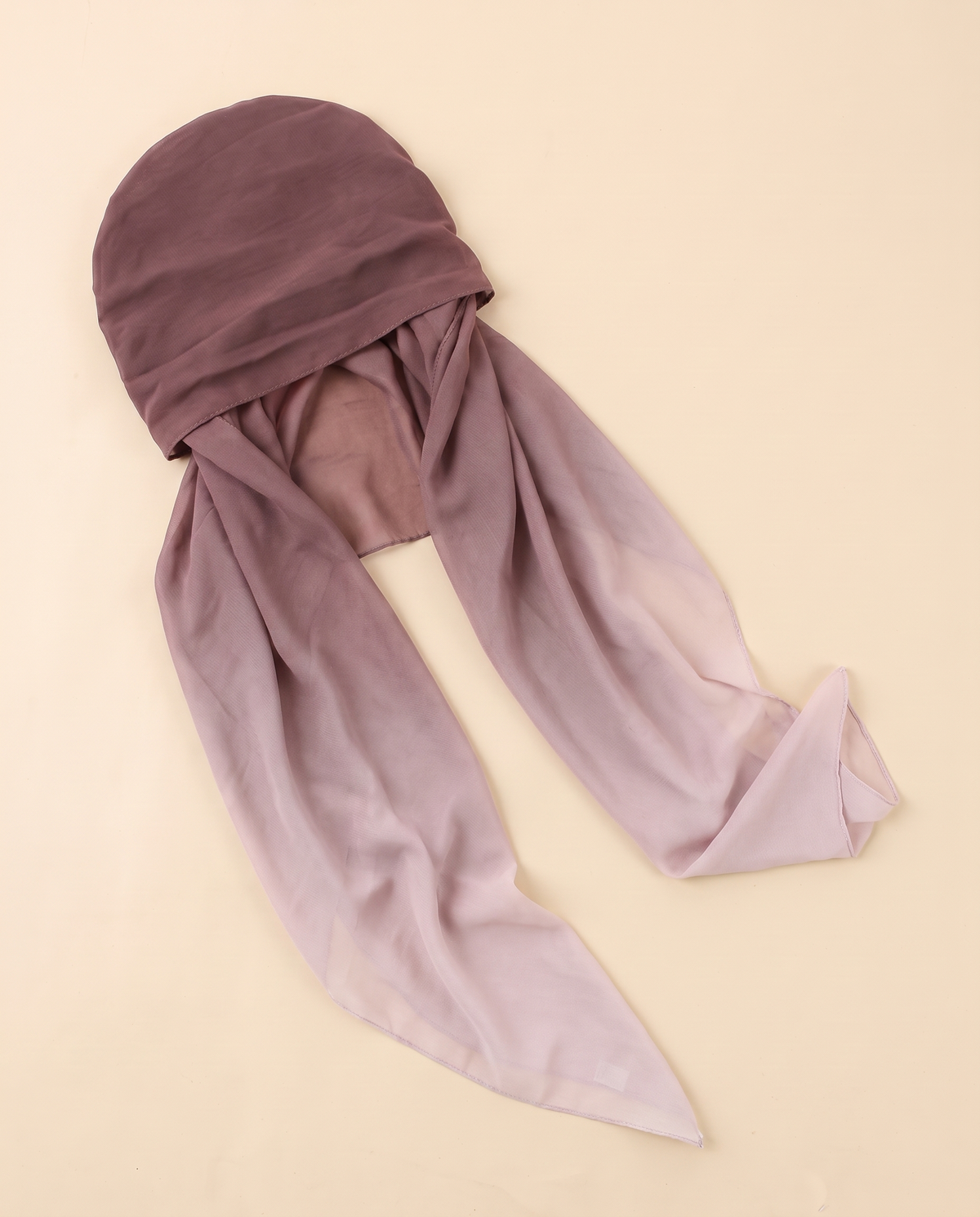 Voile slip-on instant hijab in Mauve Ombré, flat