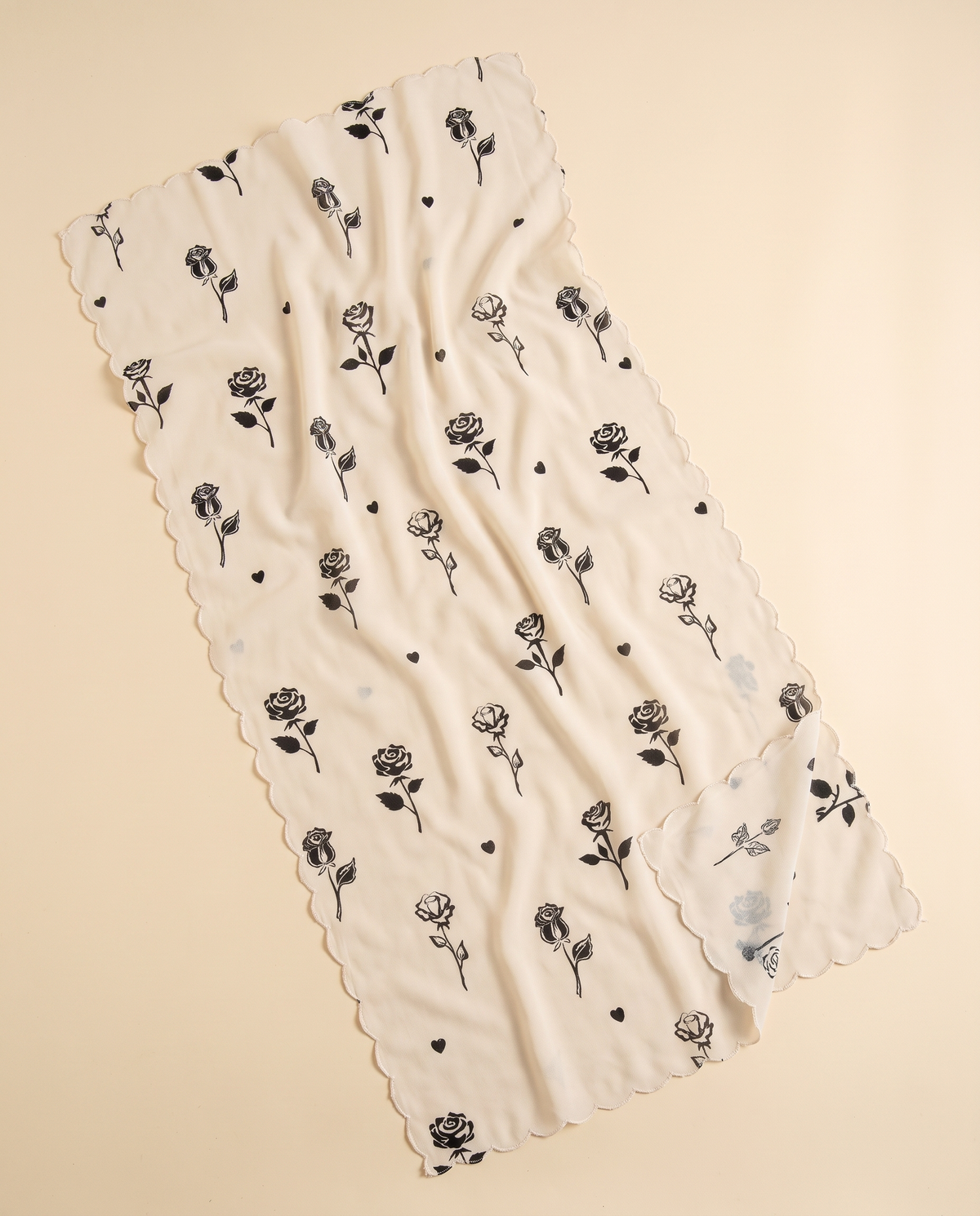 Tamara printed instant hijab in Cream Rose, flat