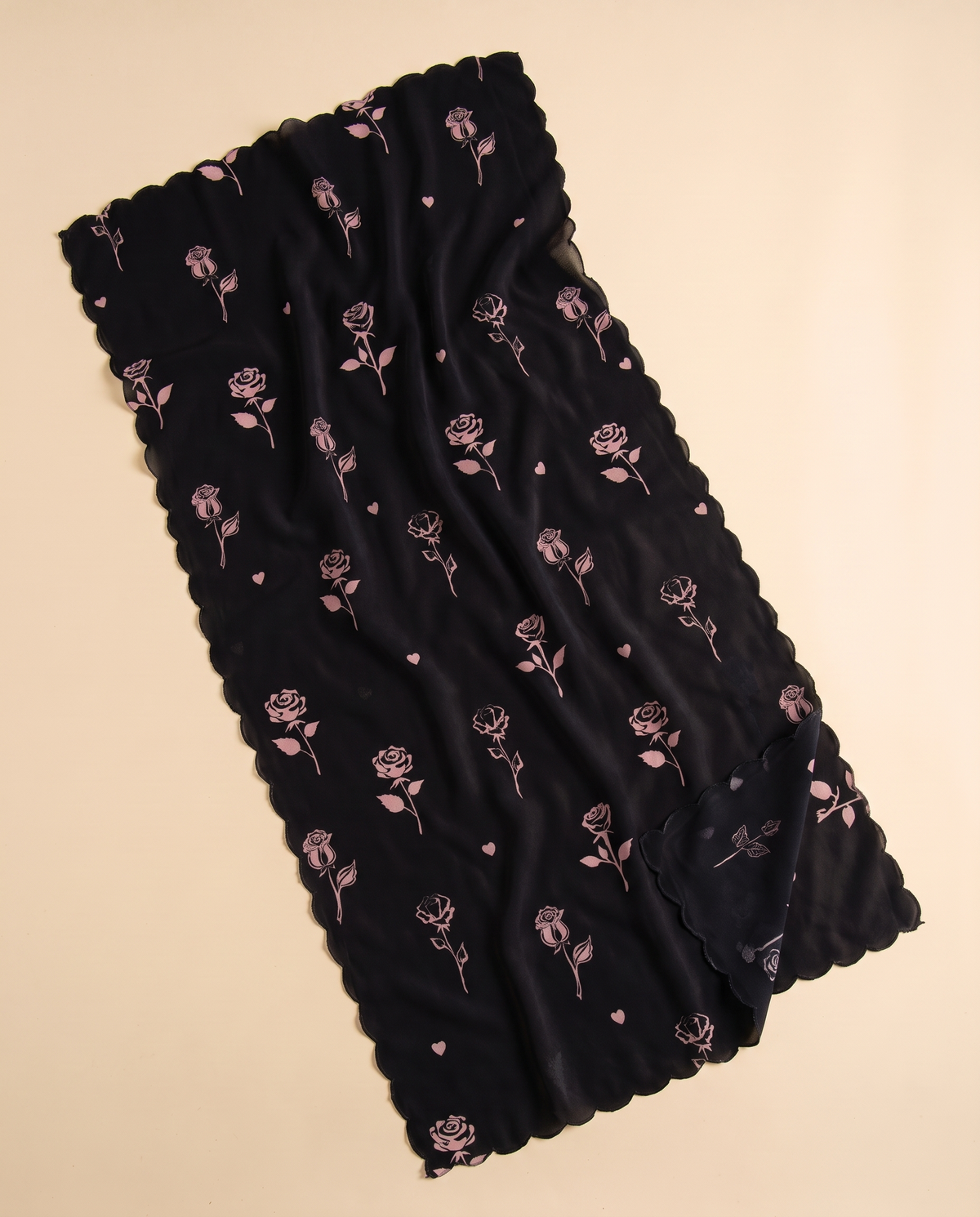 Tamara printed instant hijab in Black Pink Floral, flat