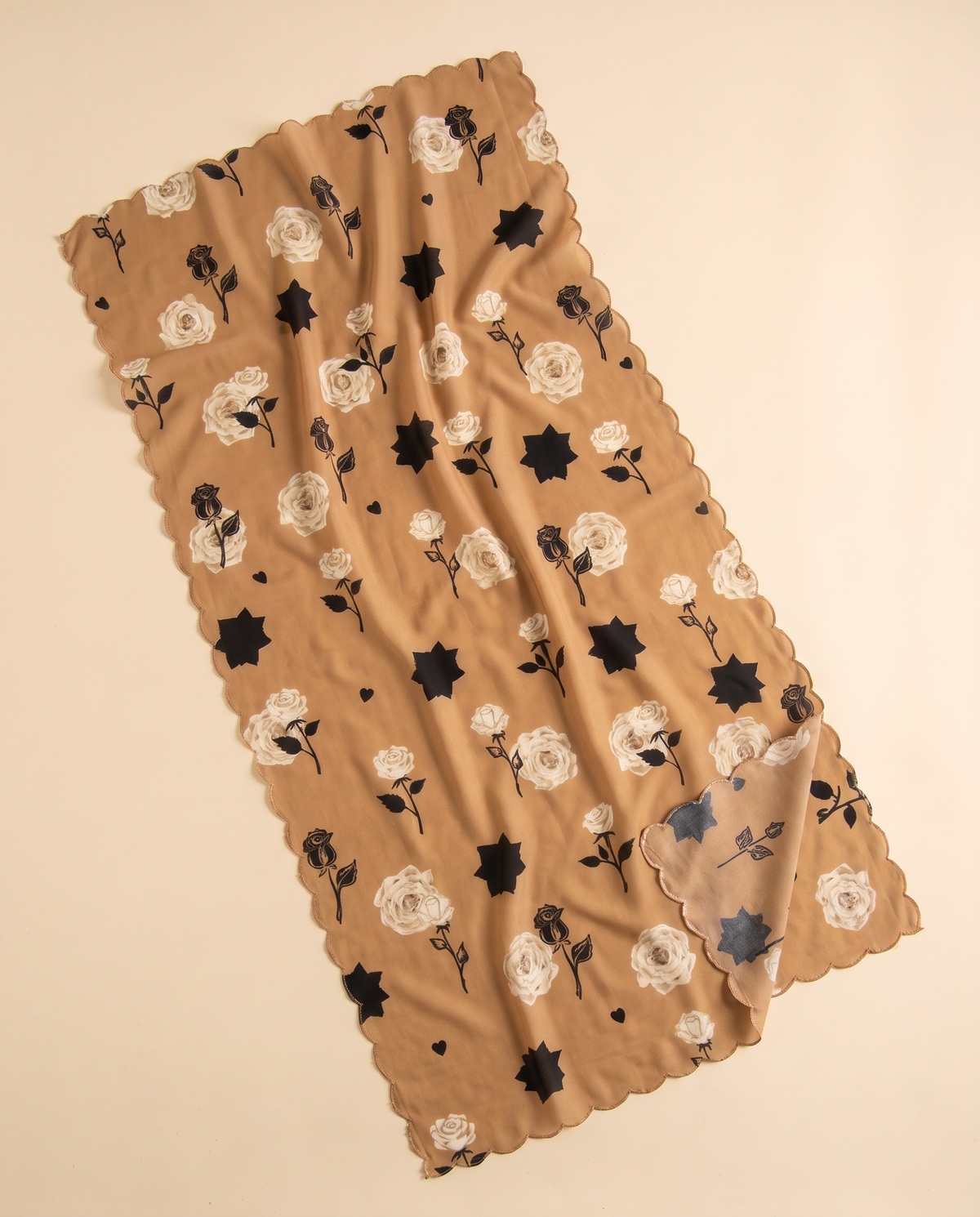 Tamara printed instant hijab in Camel Rose, flat