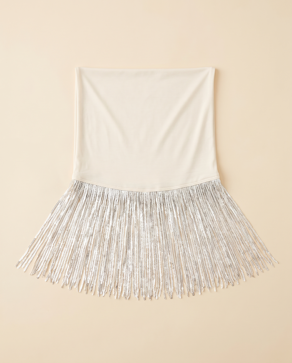 Tuqa sequin-fringe instant hijab in Silver Sequin, flat