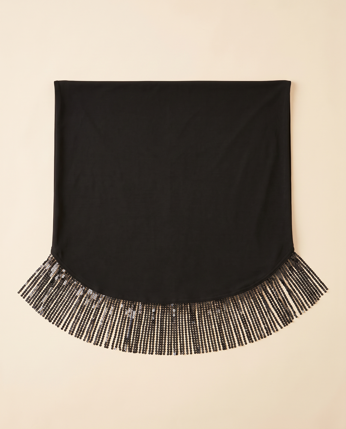 Tuqa sequin-fringe instant hijab in Black Fringe, flat