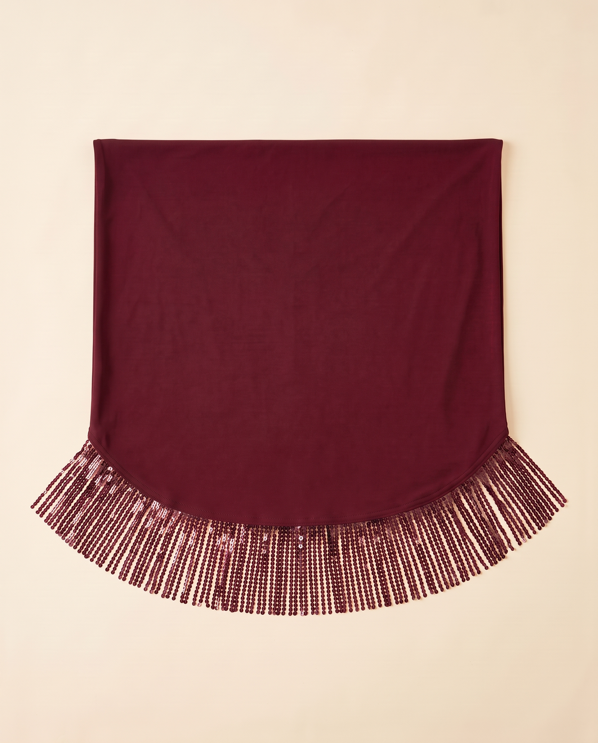Tuqa sequin-fringe instant hijab in Wine Red Fringe, flat
