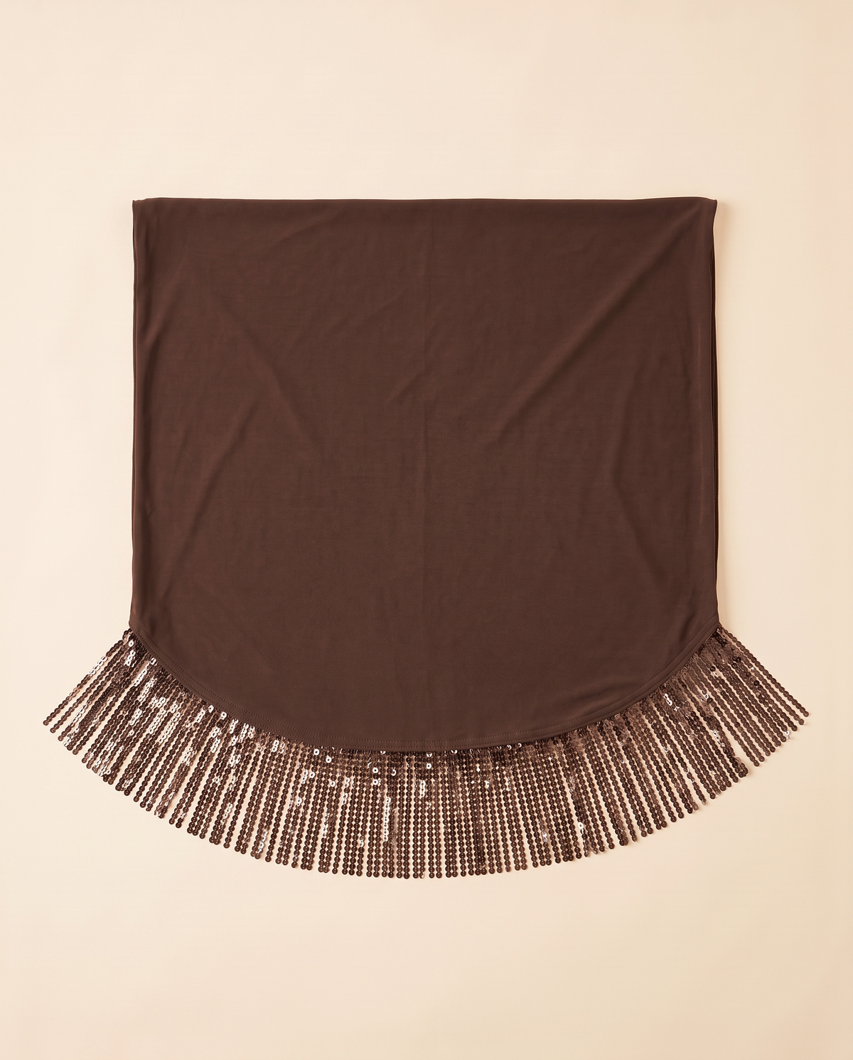 Tuqa sequin-fringe instant hijab in Brown Fringe, flat