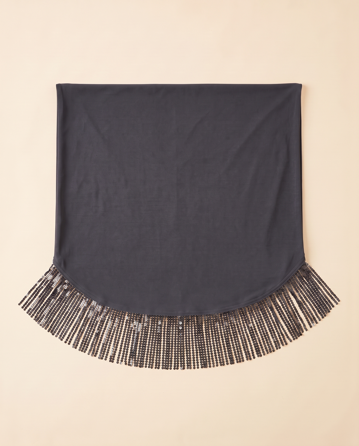 Tuqa sequin-fringe instant hijab in Grey Fringe, flat