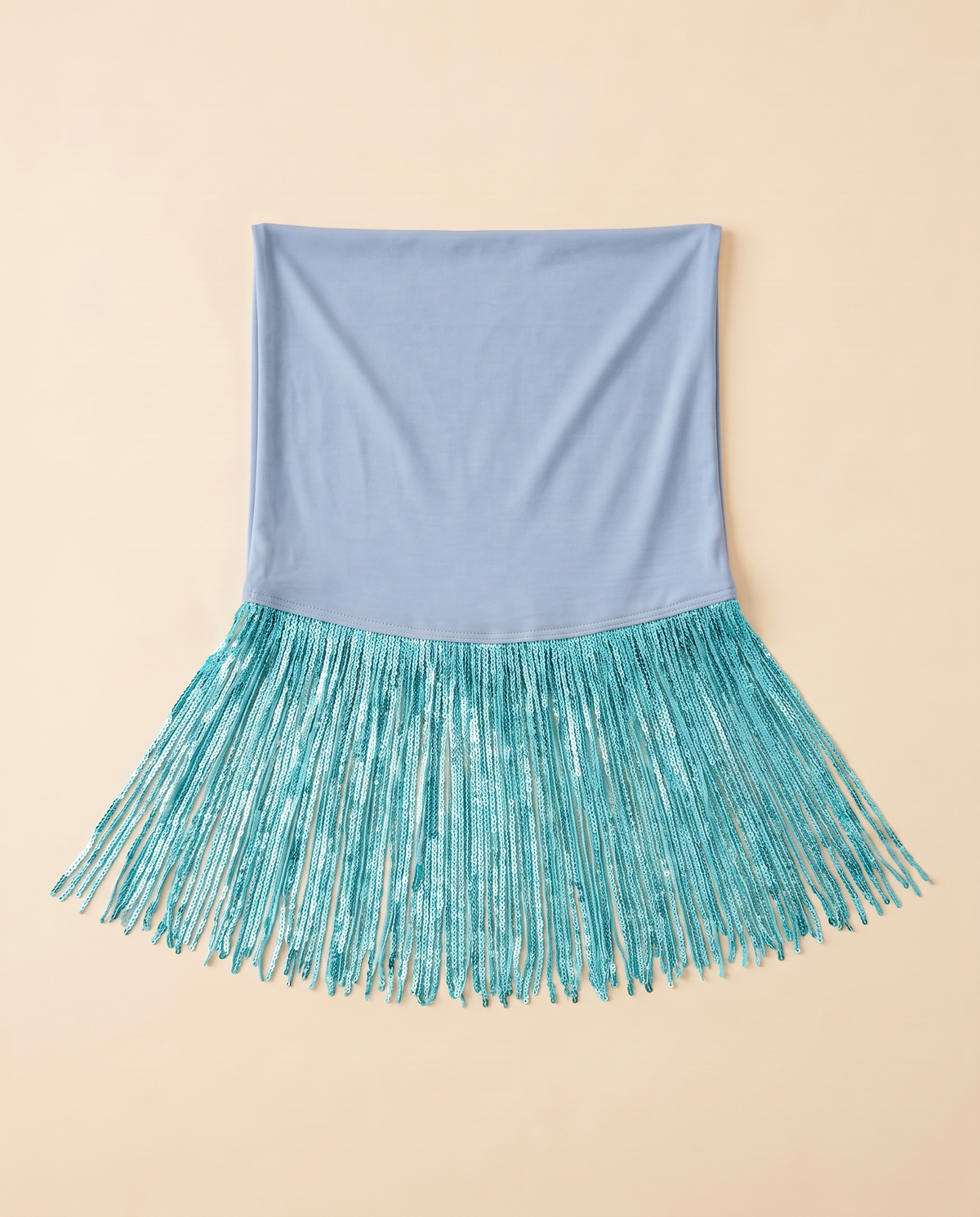 Tuqa sequin-fringe instant hijab in Turquoise Sequin, flat