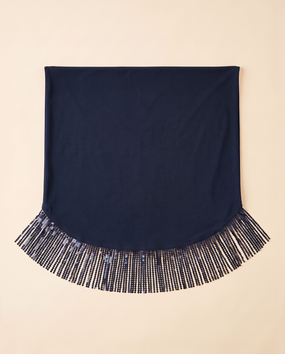 Tuqa sequin-fringe instant hijab in Navy Fringe, flat