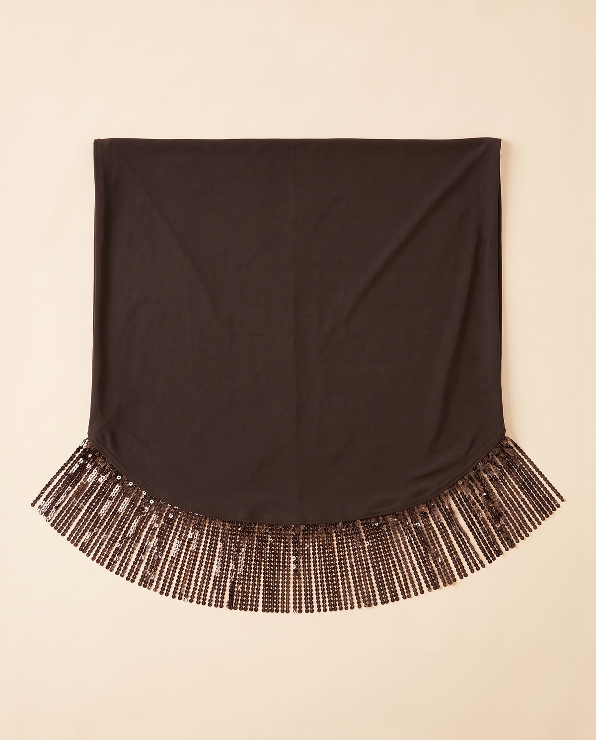Tuqa sequin-fringe instant hijab in Espresso Fringe, flat