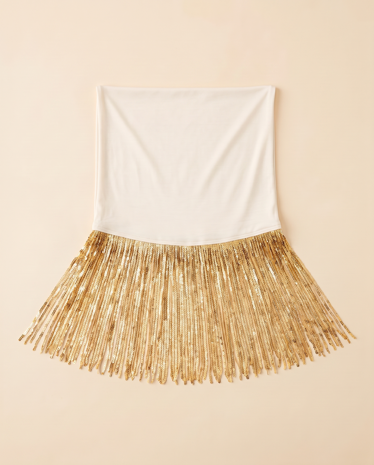 Tuqa sequin-fringe instant hijab in Champagne Sequin, flat