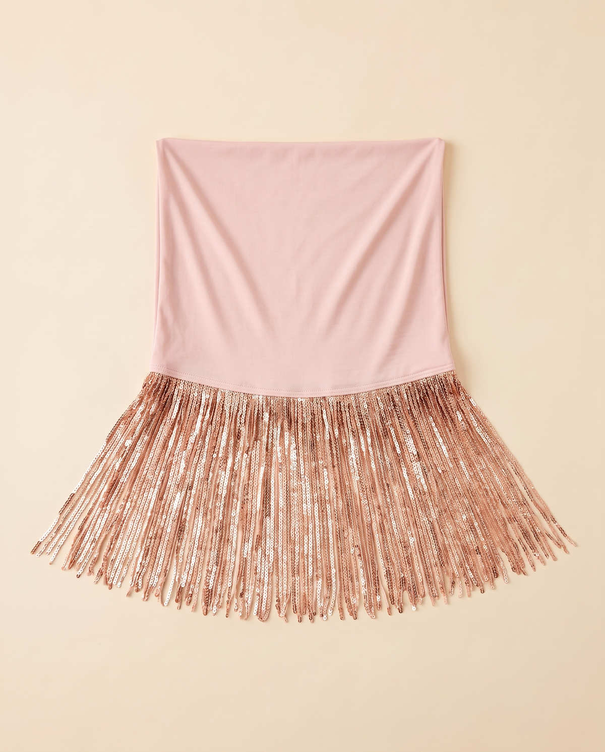 Tuqa sequin-fringe instant hijab in Copper Sequin, flat