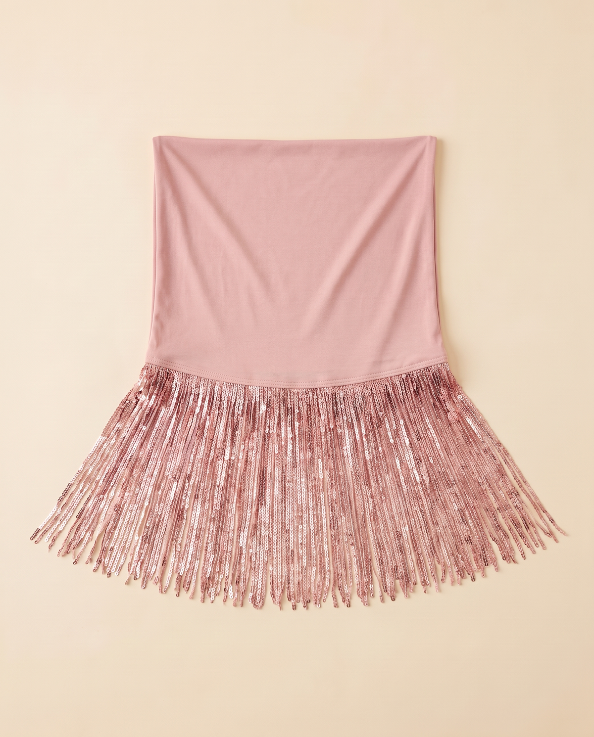 Tuqa sequin-fringe instant hijab in Rose Sequin, flat