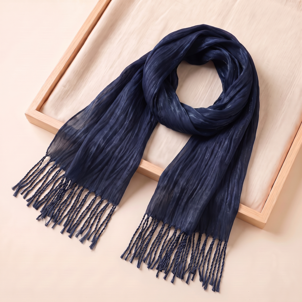 Lujain Crinkle Fringe Hijab Shawl – Navy