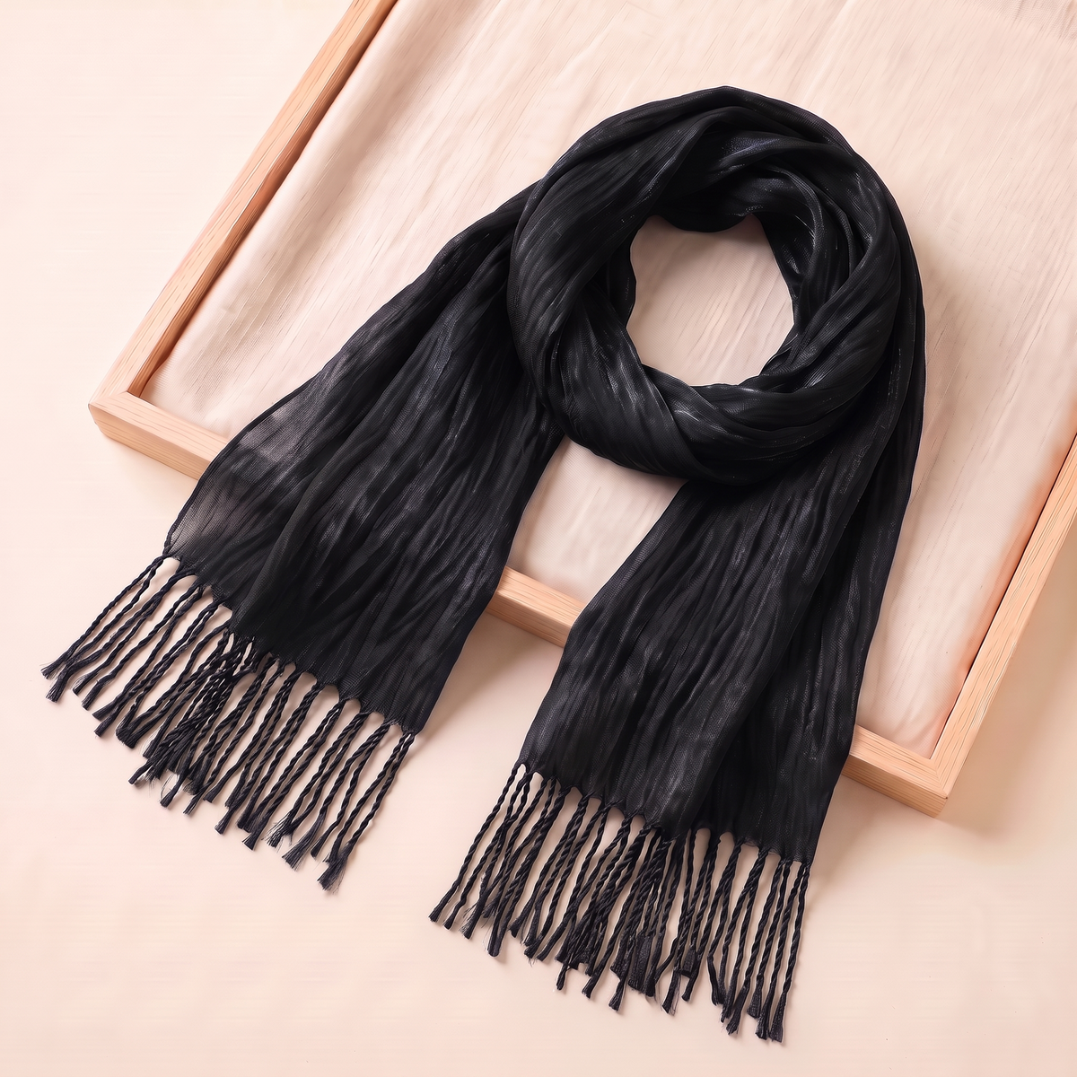Lujain Crinkle Fringe Hijab Shawl – Black