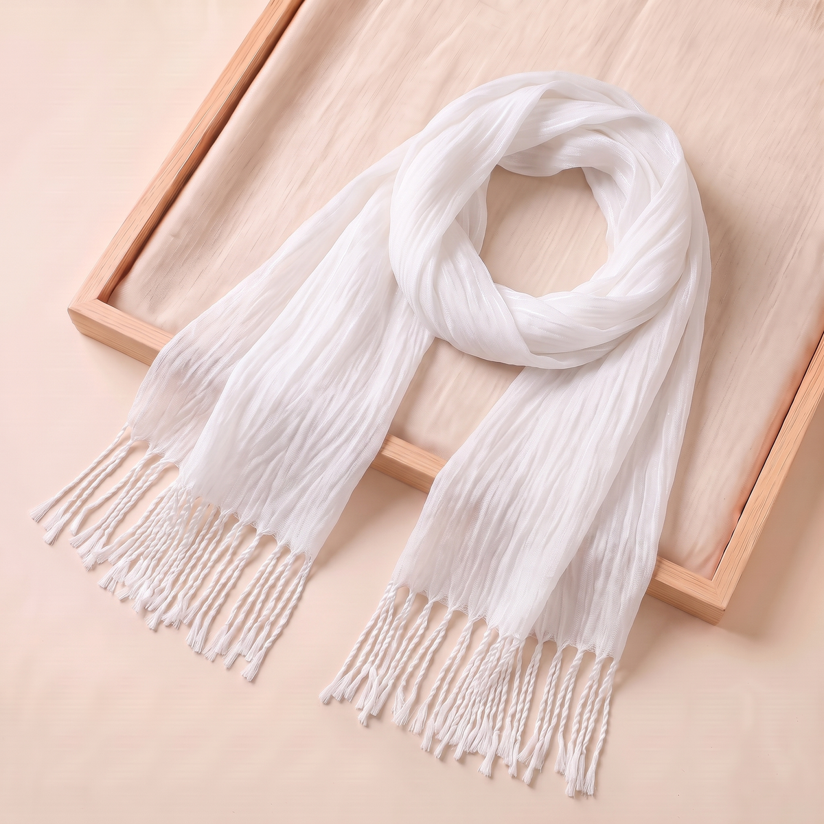 Lujain Crinkle Fringe Hijab Shawl – White