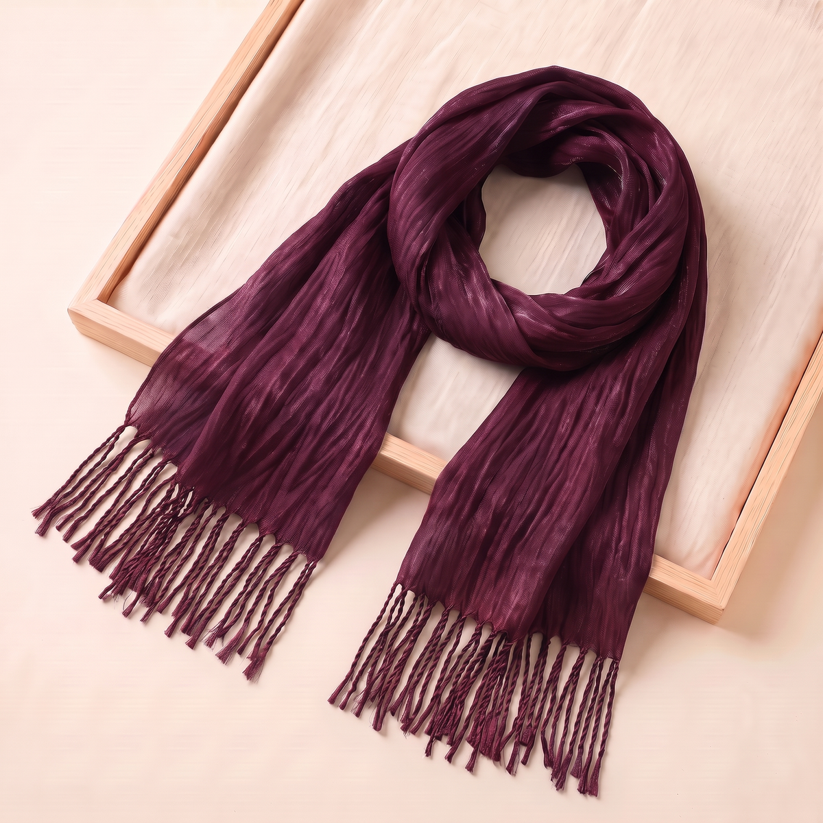 Lujain Crinkle Fringe Hijab Shawl – Burgundy