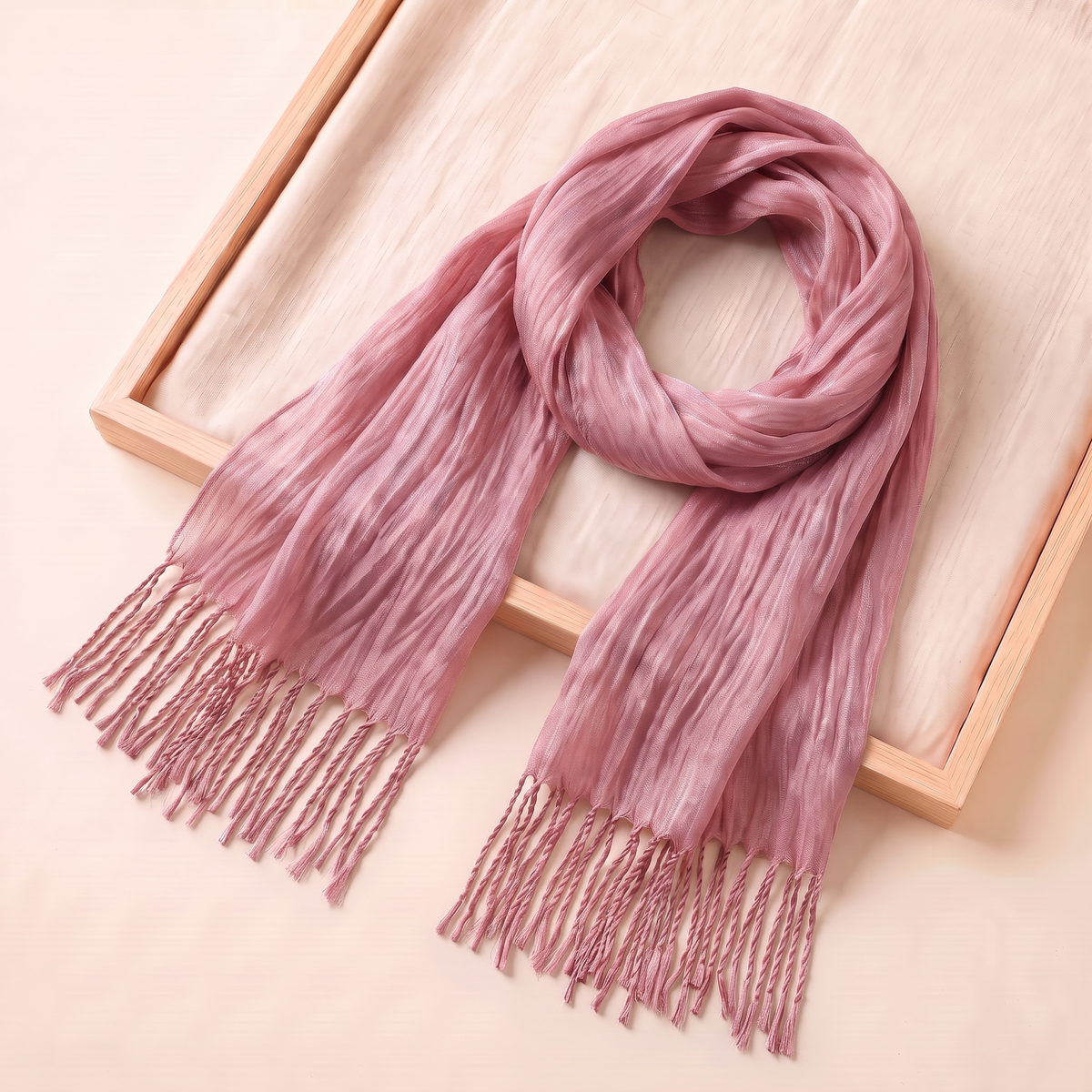 Lujain Crinkle Fringe Hijab Shawl – Pink