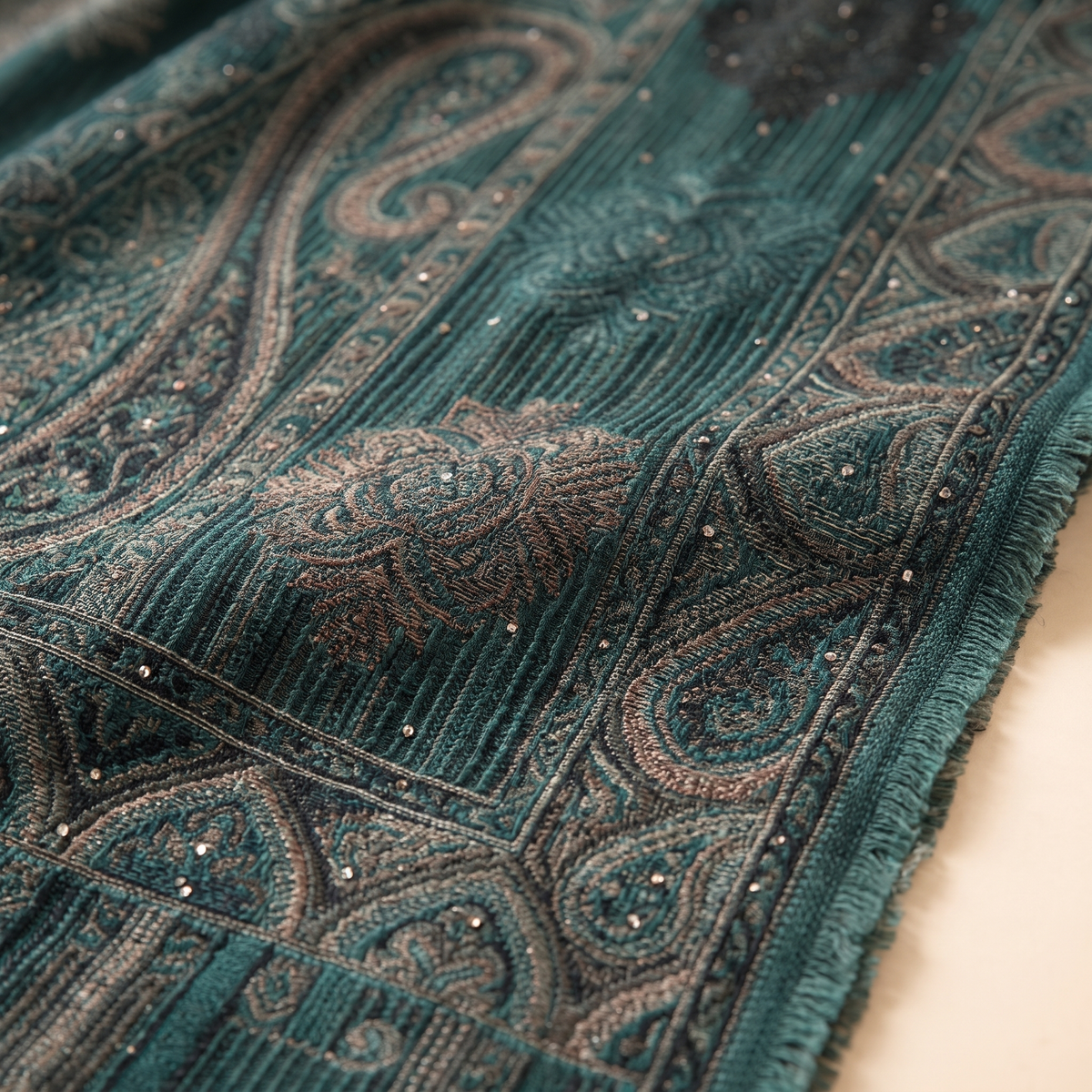 Munira Paisley Jacquard Open Abaya and Stole Set – paisley weave detail