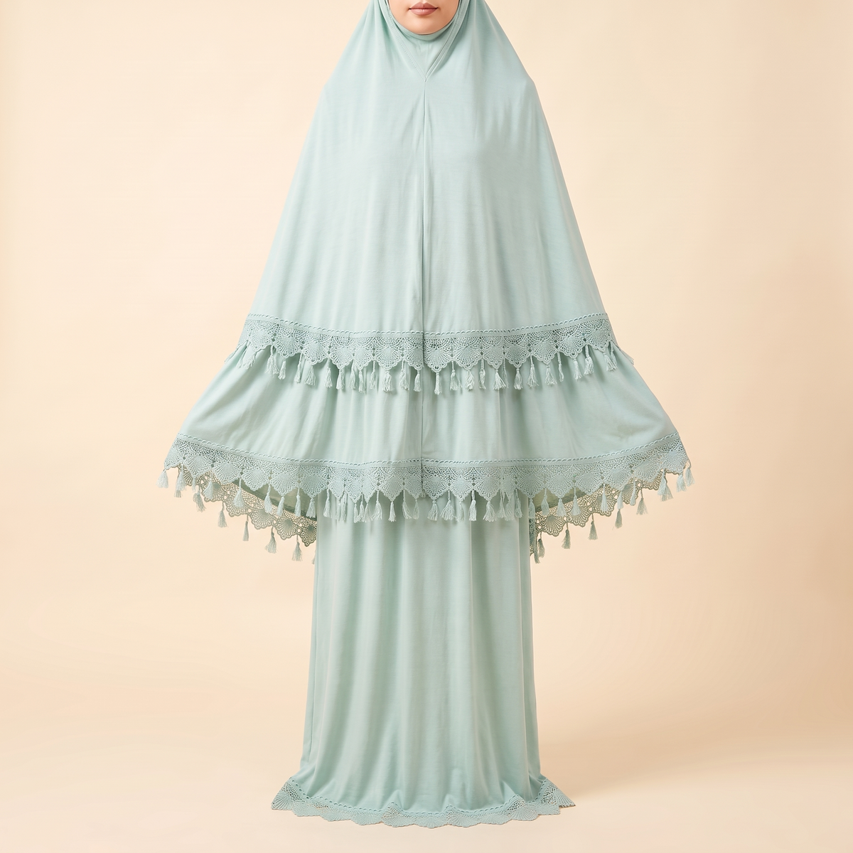 Marwa Lace-Trim Prayer Set With Long Khimar – Mint