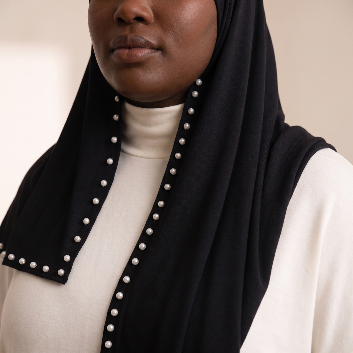 Zahia Pearl-Trim Instant Hijab – on model