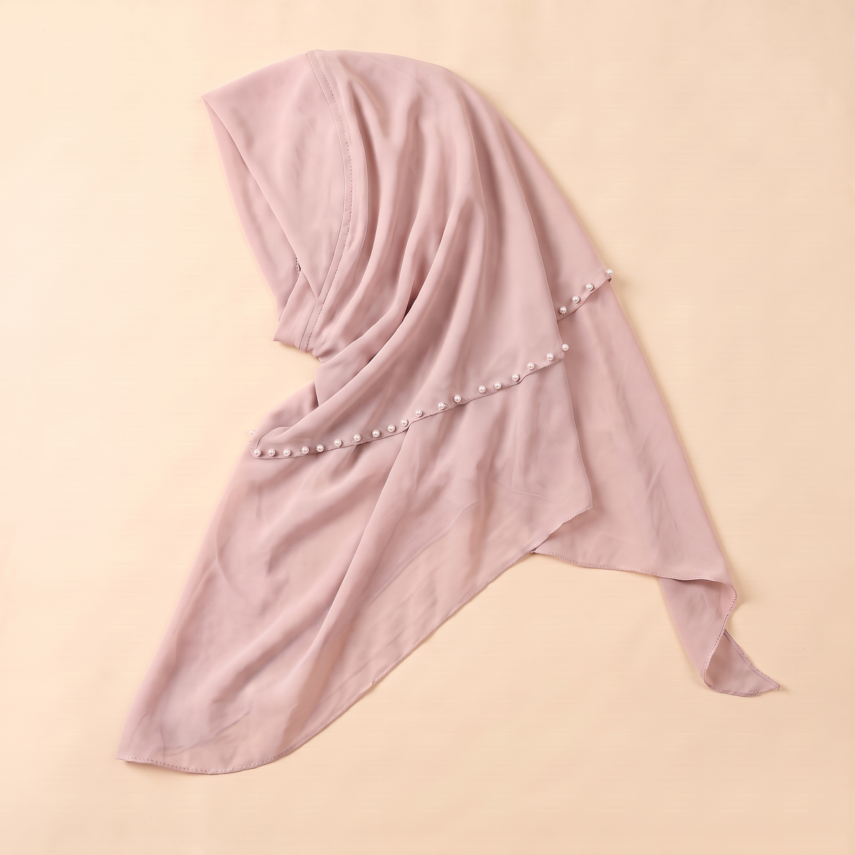 Nawar Pearl-Trimmed Instant Hijab – Blush
