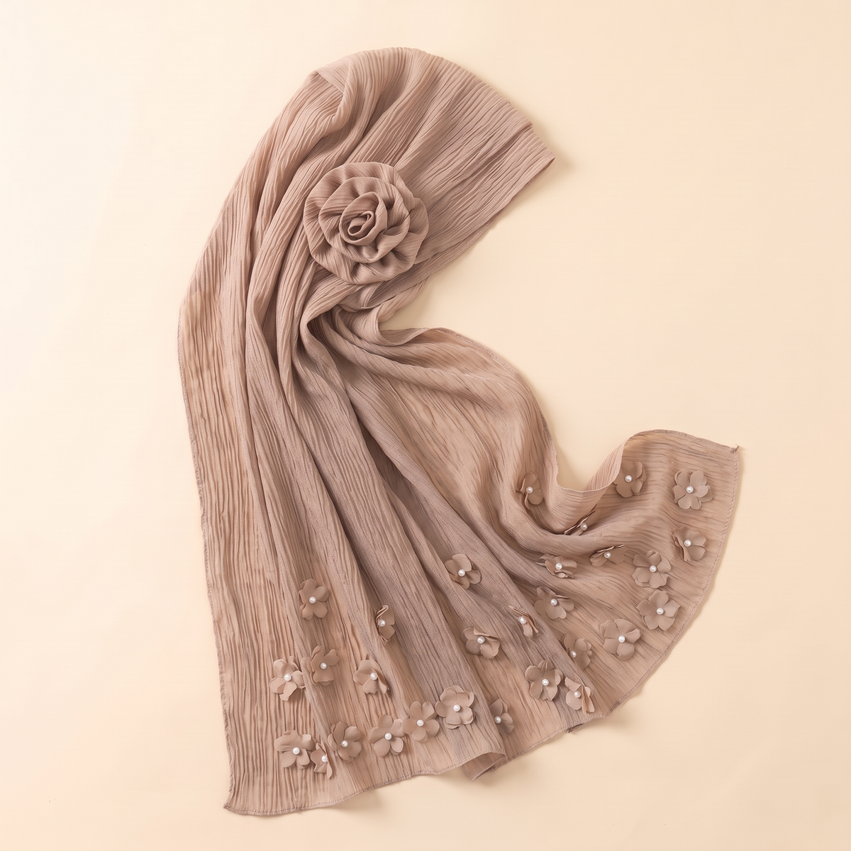 Rital Floral Applique Instant Hijab – Latte