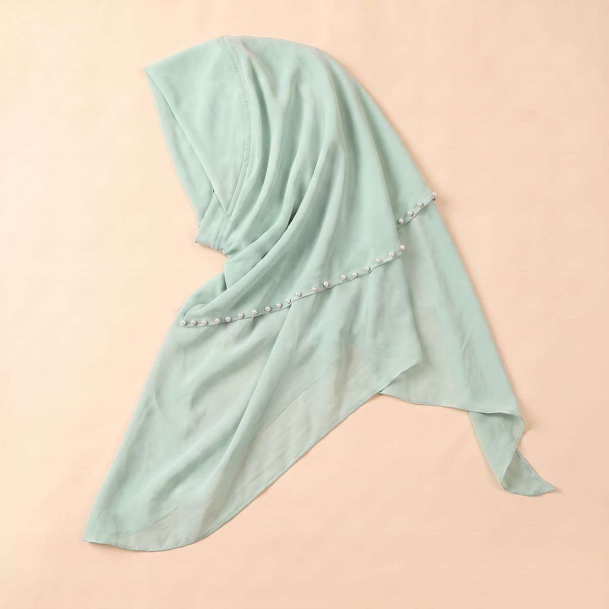 Nawar Pearl-Trimmed Instant Hijab – Pale Mint