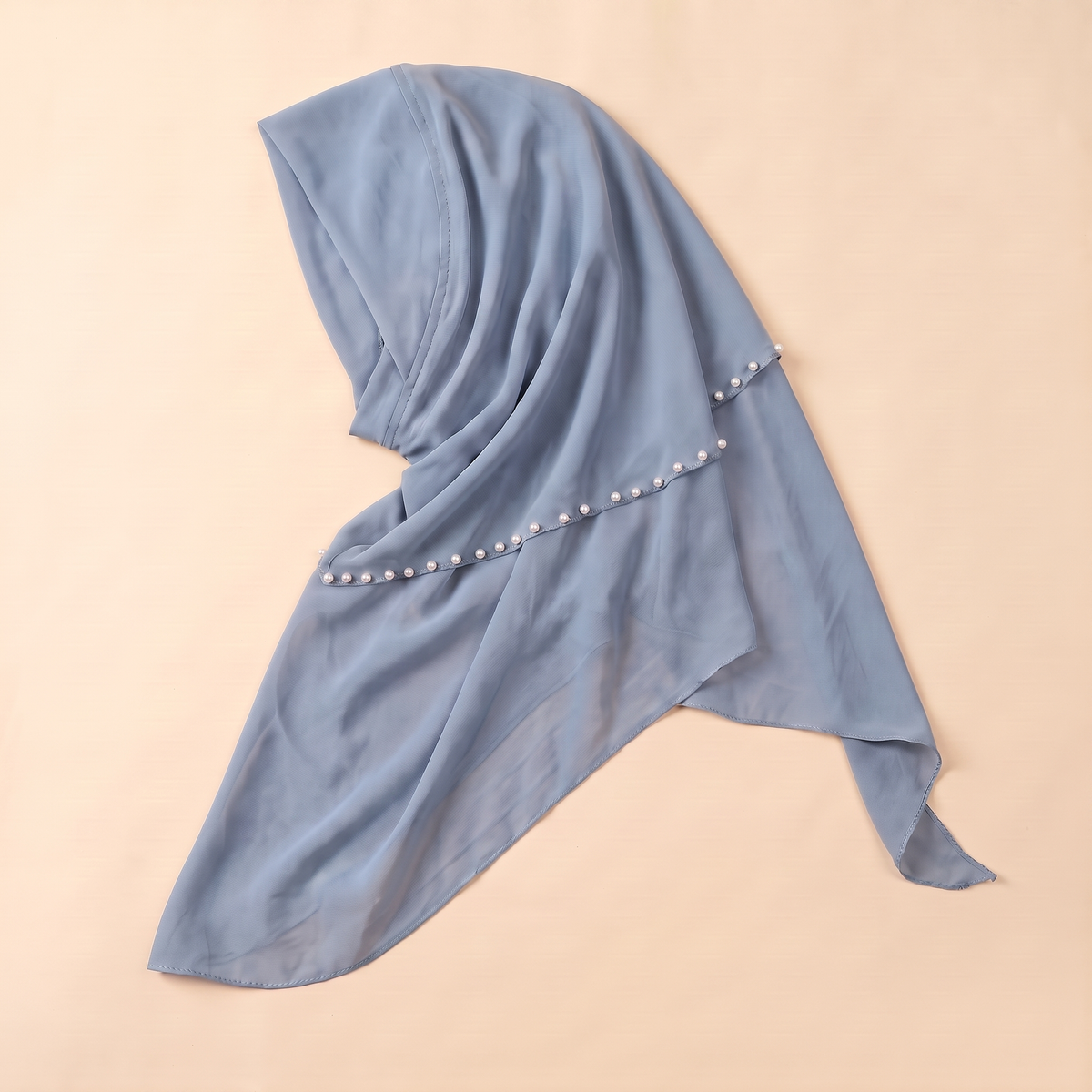 Nawar Pearl-Trimmed Instant Hijab – Steel Blue