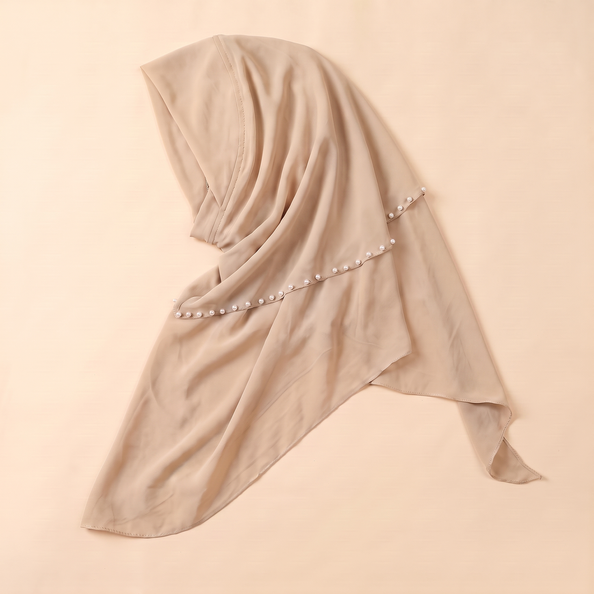 Nawar Pearl-Trimmed Instant Hijab – Champagne
