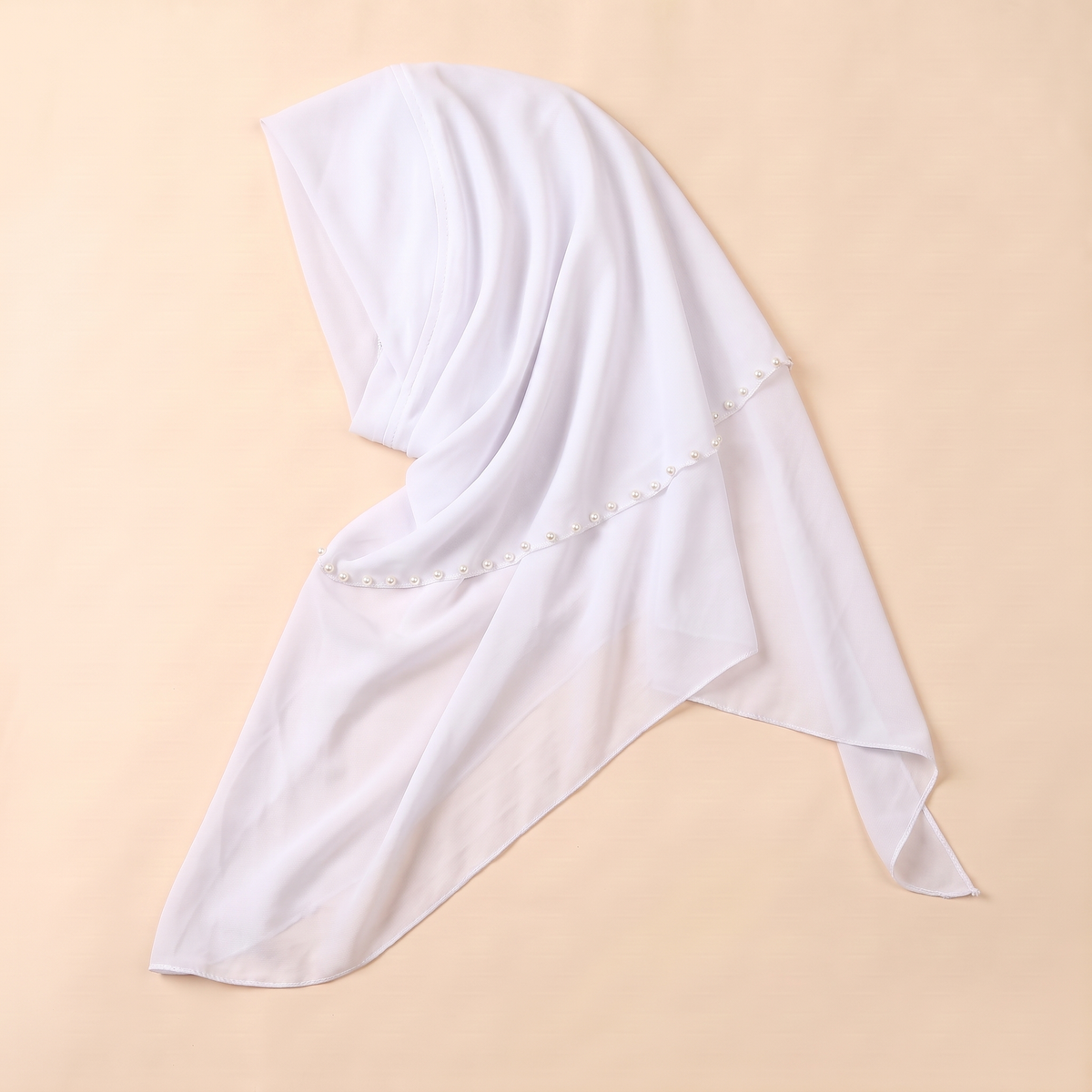 Nawar Pearl-Trimmed Instant Hijab – White