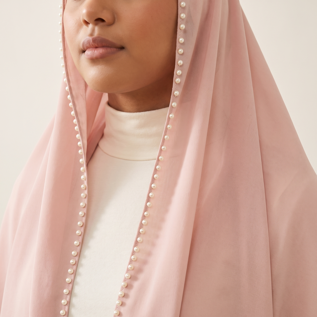 Nawar Pearl-Trimmed Instant Hijab – on model