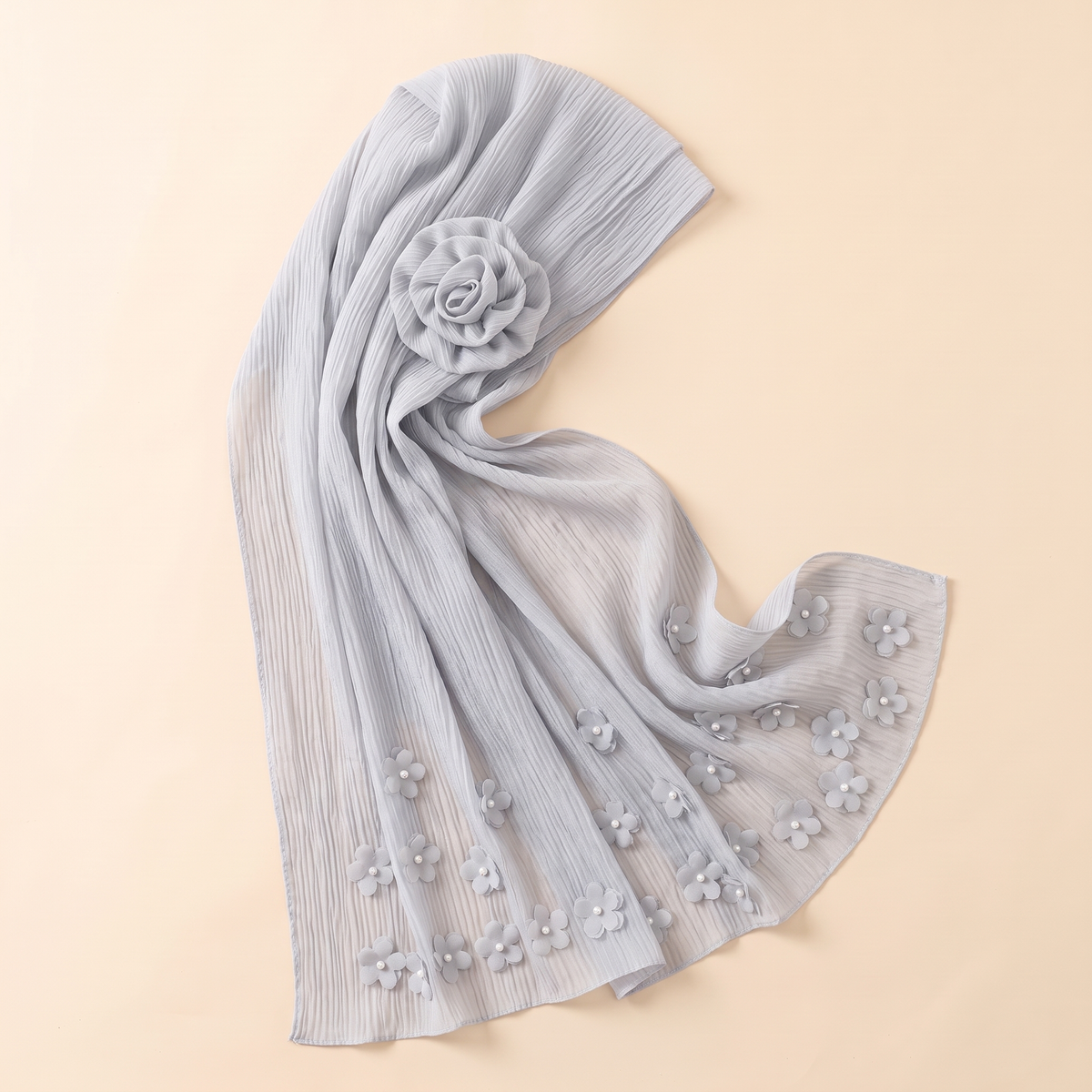Rital Floral Applique Instant Hijab – Ice Grey