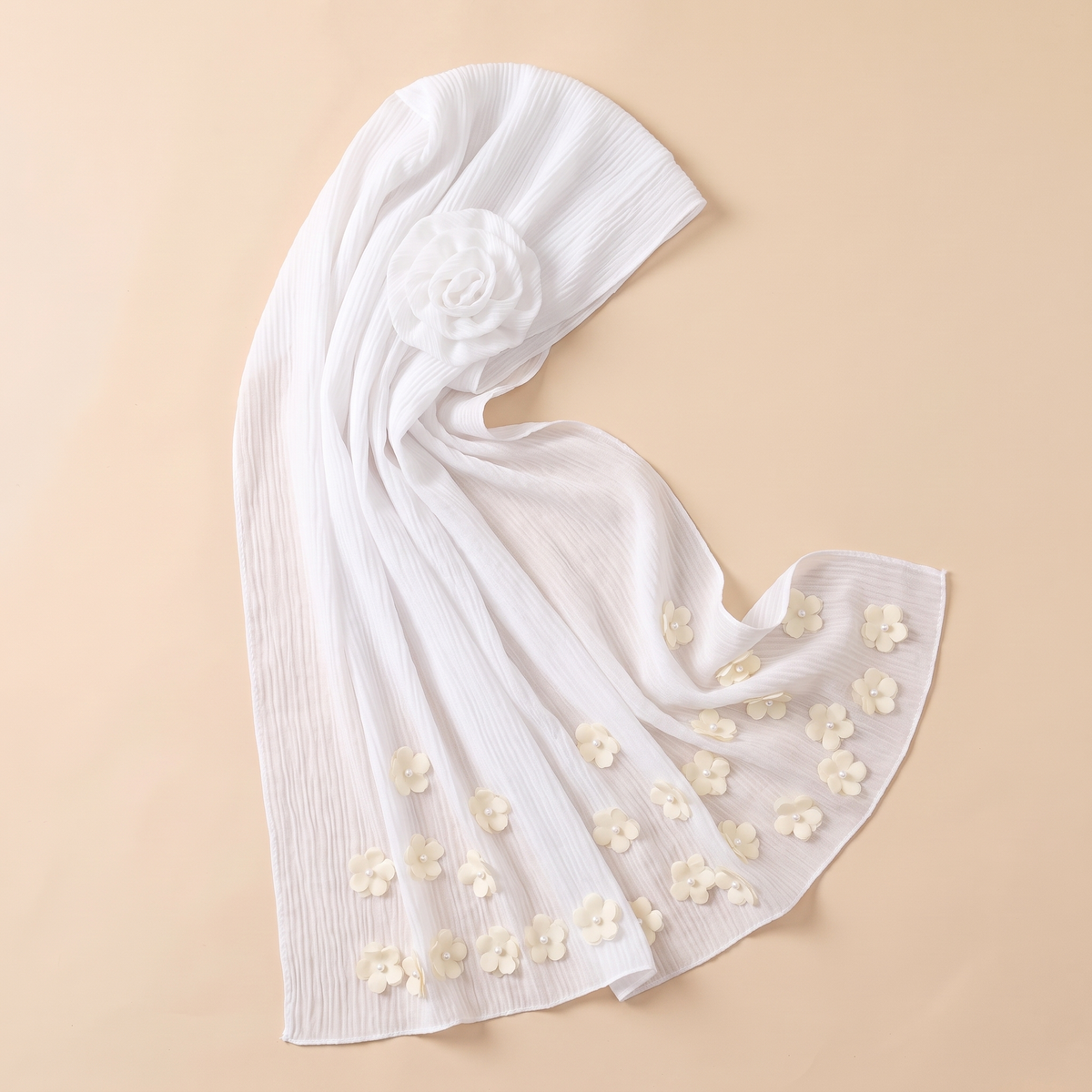 Rital Floral Applique Instant Hijab – White