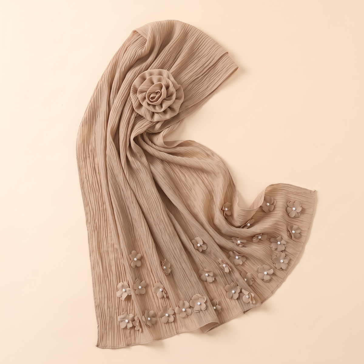 Rital Floral Applique Instant Hijab – Oatmeal