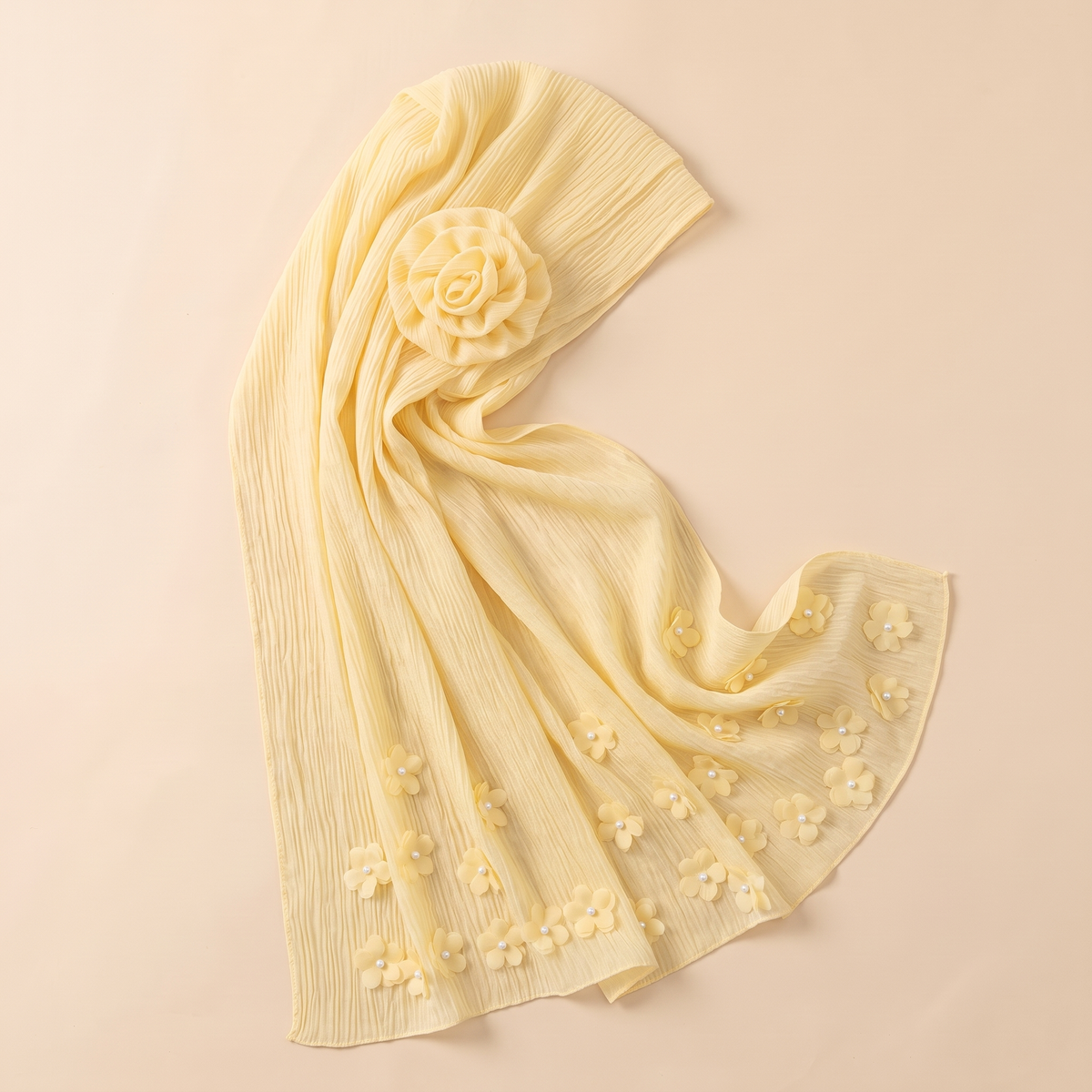 Rital Floral Applique Instant Hijab – Pale Yellow