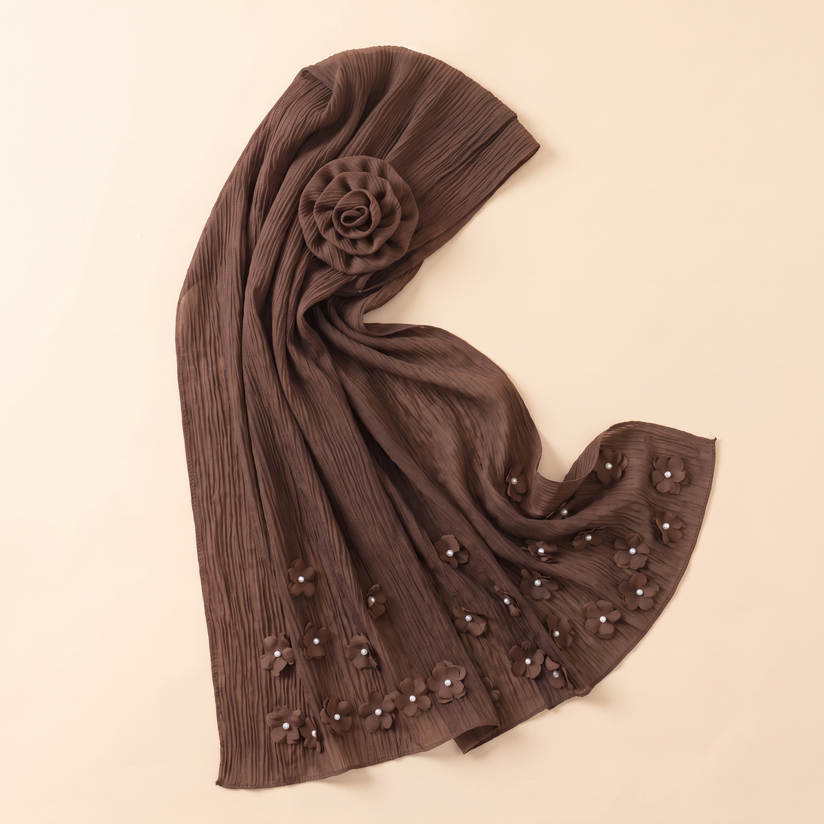 Rital Floral Applique Instant Hijab – Coffee