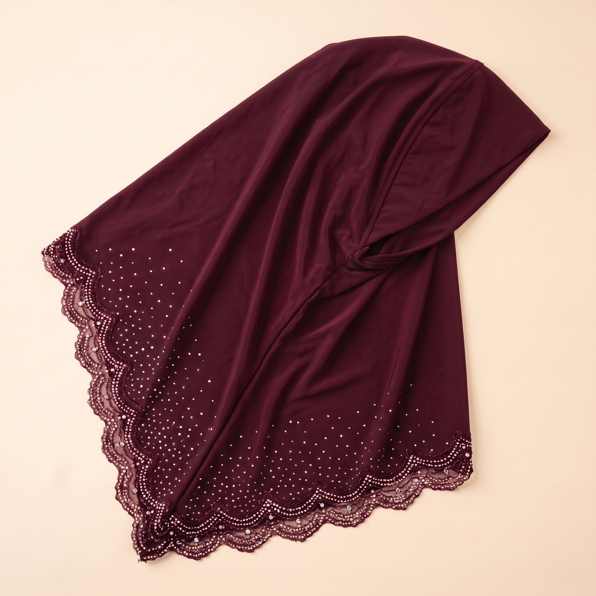 Qamar Embellished Instant Hijab for Eid – Burgundy