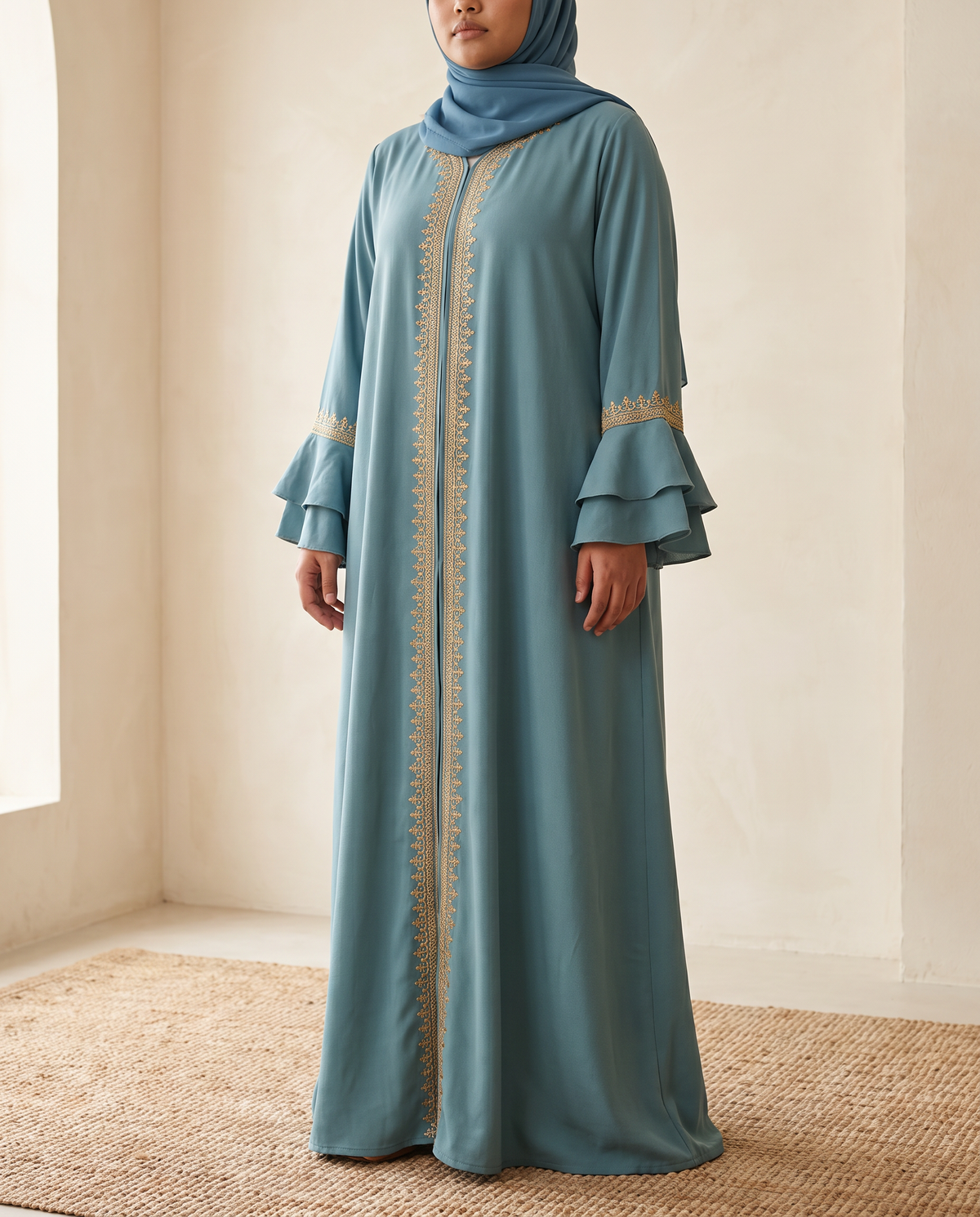 Tala embroidered ruffle-sleeve abaya worn