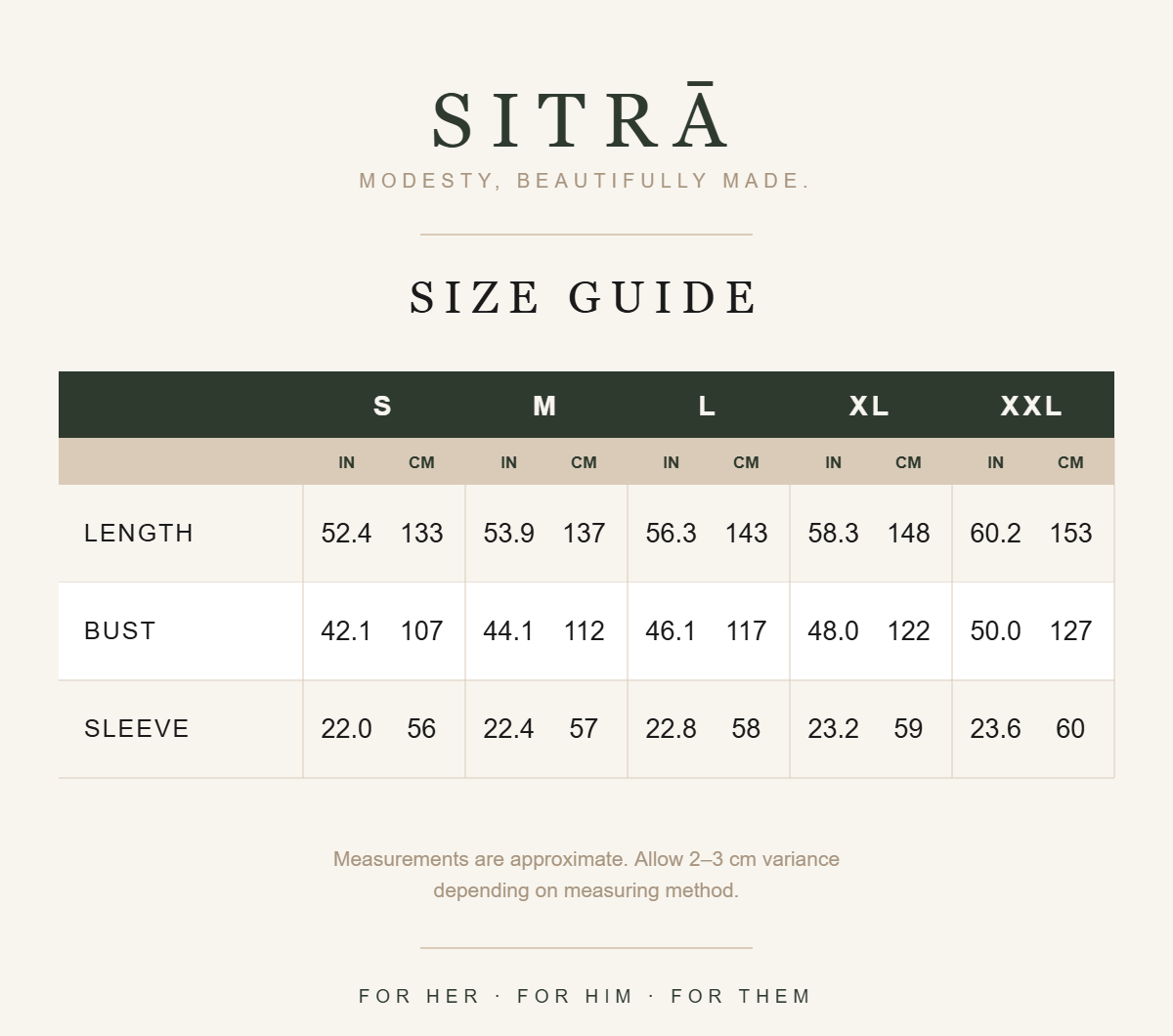 Roya kaftan — size guide