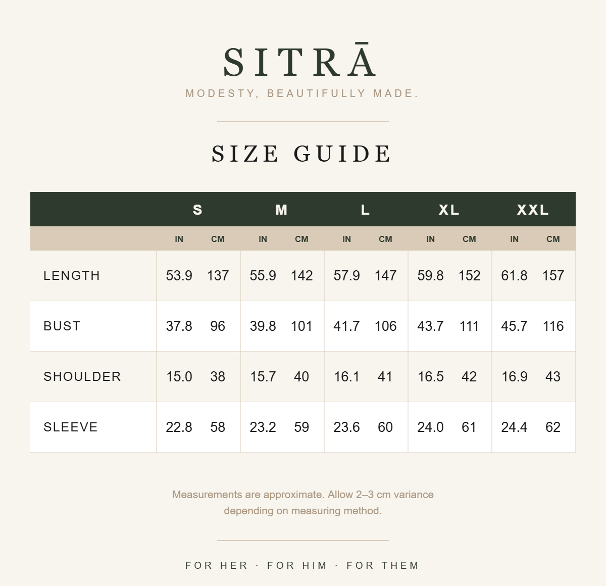 Ruffle-cuff abaya dress — size guide